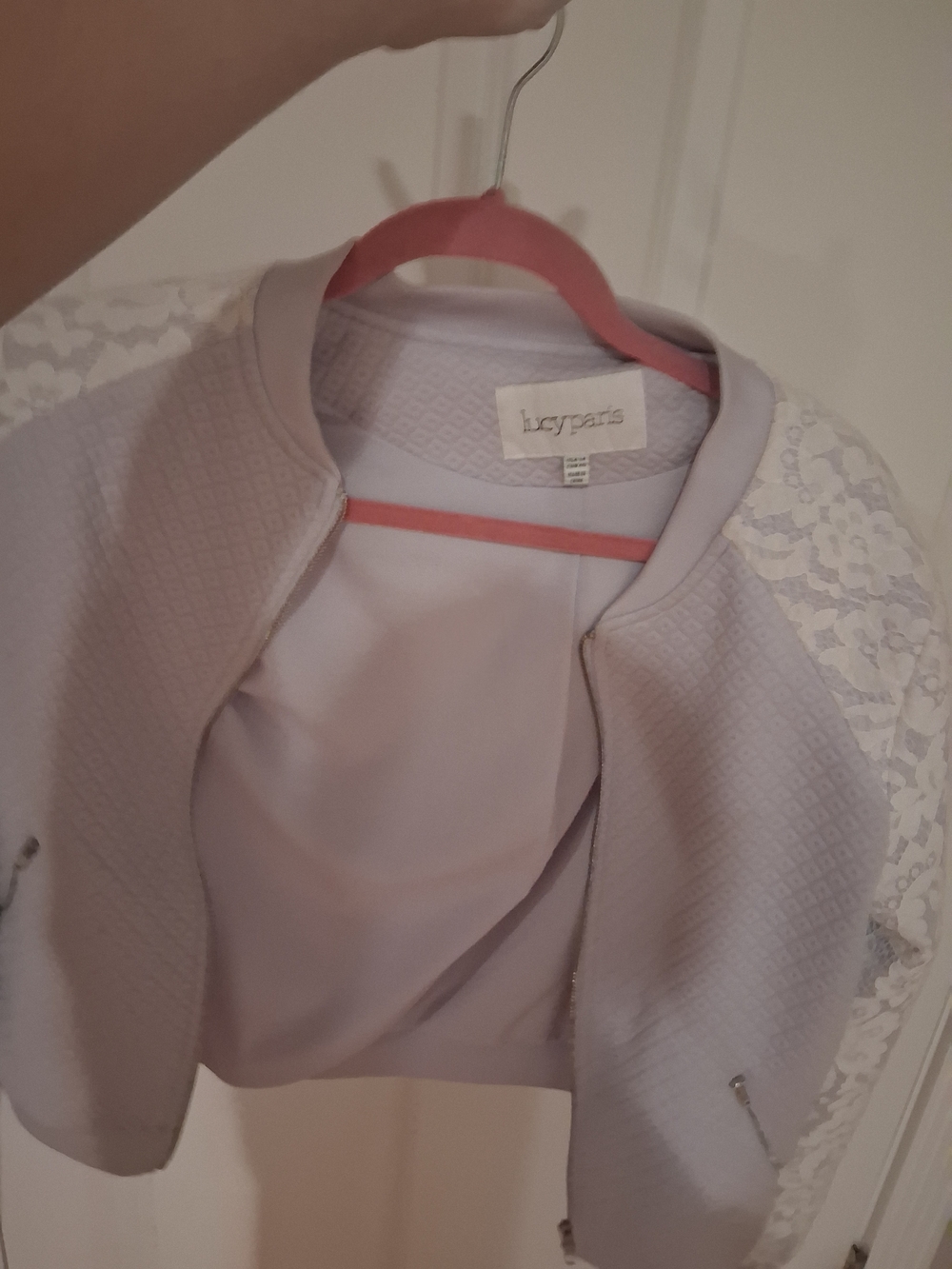 Lucy Paris Lavender Lace-Sleeve Bomber Jacket